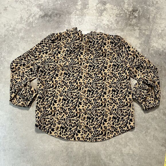 J.Crew Blouse Womens Large Ruffle‎ Neck Leopard Print Long Sleeve Style AJ555 - Picture 4 of 8